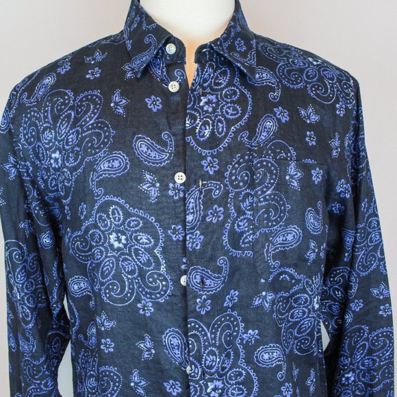Sacks Fifth Ave. Long-Sleeve Paisley Print Linen Button Down Shirt M, L NWT - Picture 1 of 8